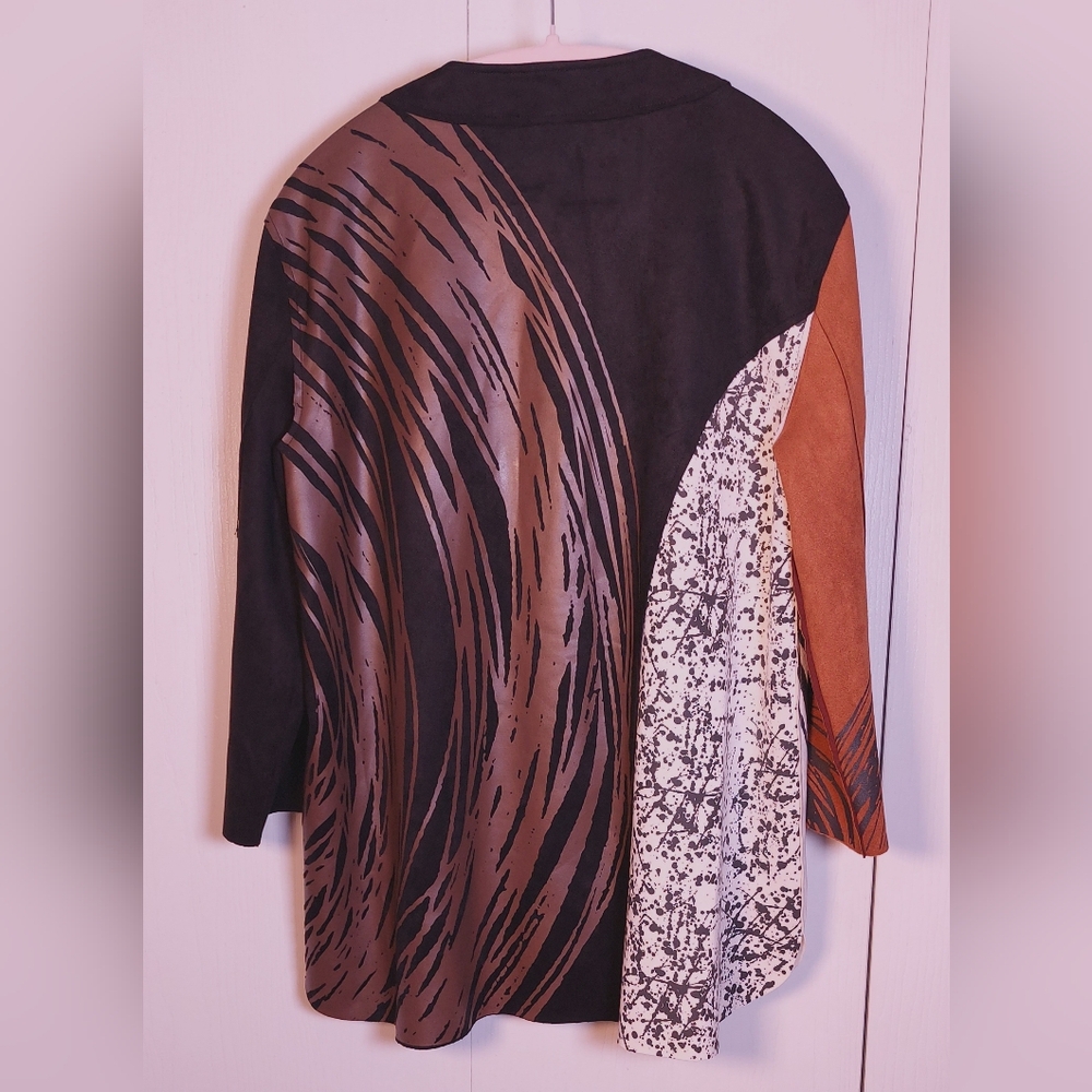 Ali Miles Knit Faux Suede Printed Jacket Size Large Patch Pockets Button Boho - Picture 10 of 15